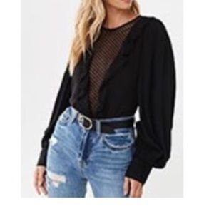 NWT Black long sleeve Forever21 ruffle top